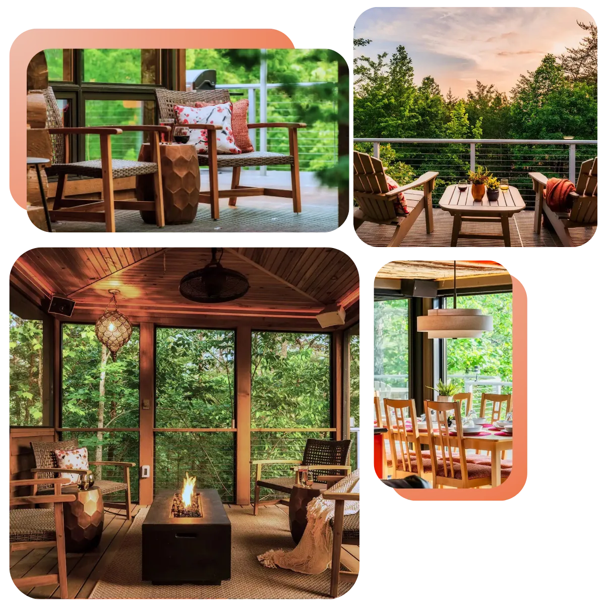 Explore The Windsong Retreat through this stunning aerial image, highlighting the opulent log cabin against the backdrop of the Smoky Mountains, complete with a private Zen Garden, pool, and spa.