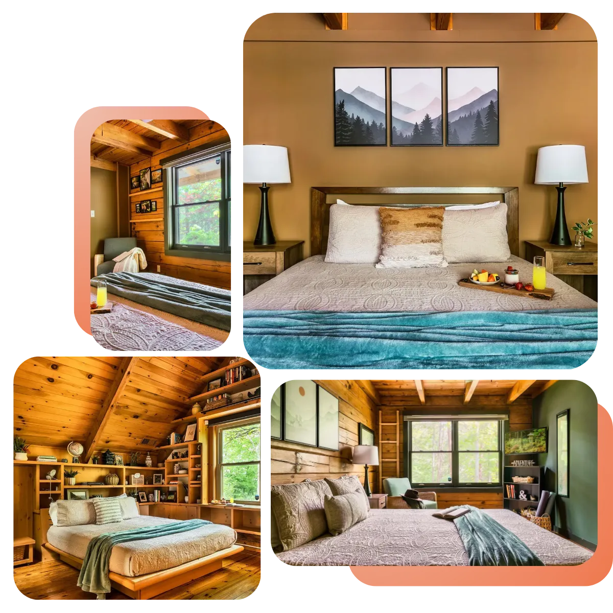 Windsong Retreat's luxurious log cabin surrounded by the Smoky Mountains, showcasing a private Zen Garden, pool, and spa.