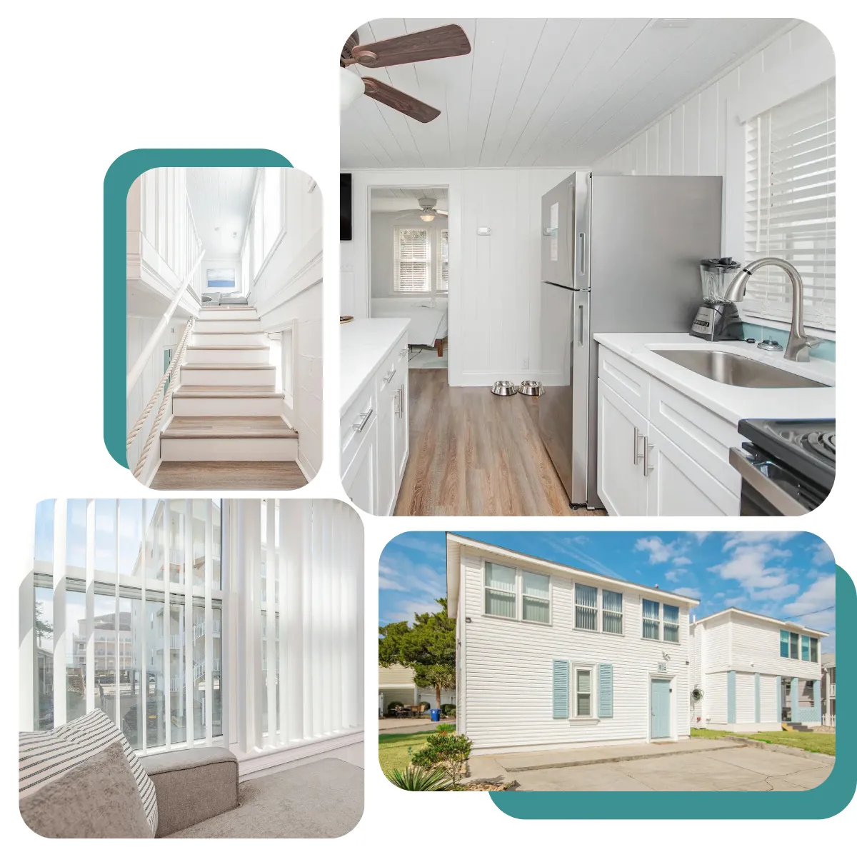 A captivating snapshot of Loni's Beach Cottage, a recently renovated 2-story retreat near Crescent Beach in North Myrtle. The image highlights the cottage's proximity to the beach, offering easy access for a perfect coastal getaway.