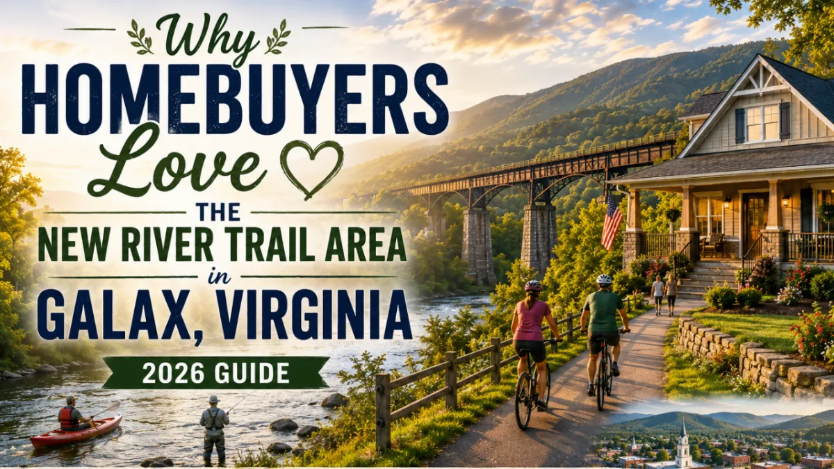 Scenic view of the New River Trail in Galax Virginia with walking and biking paths