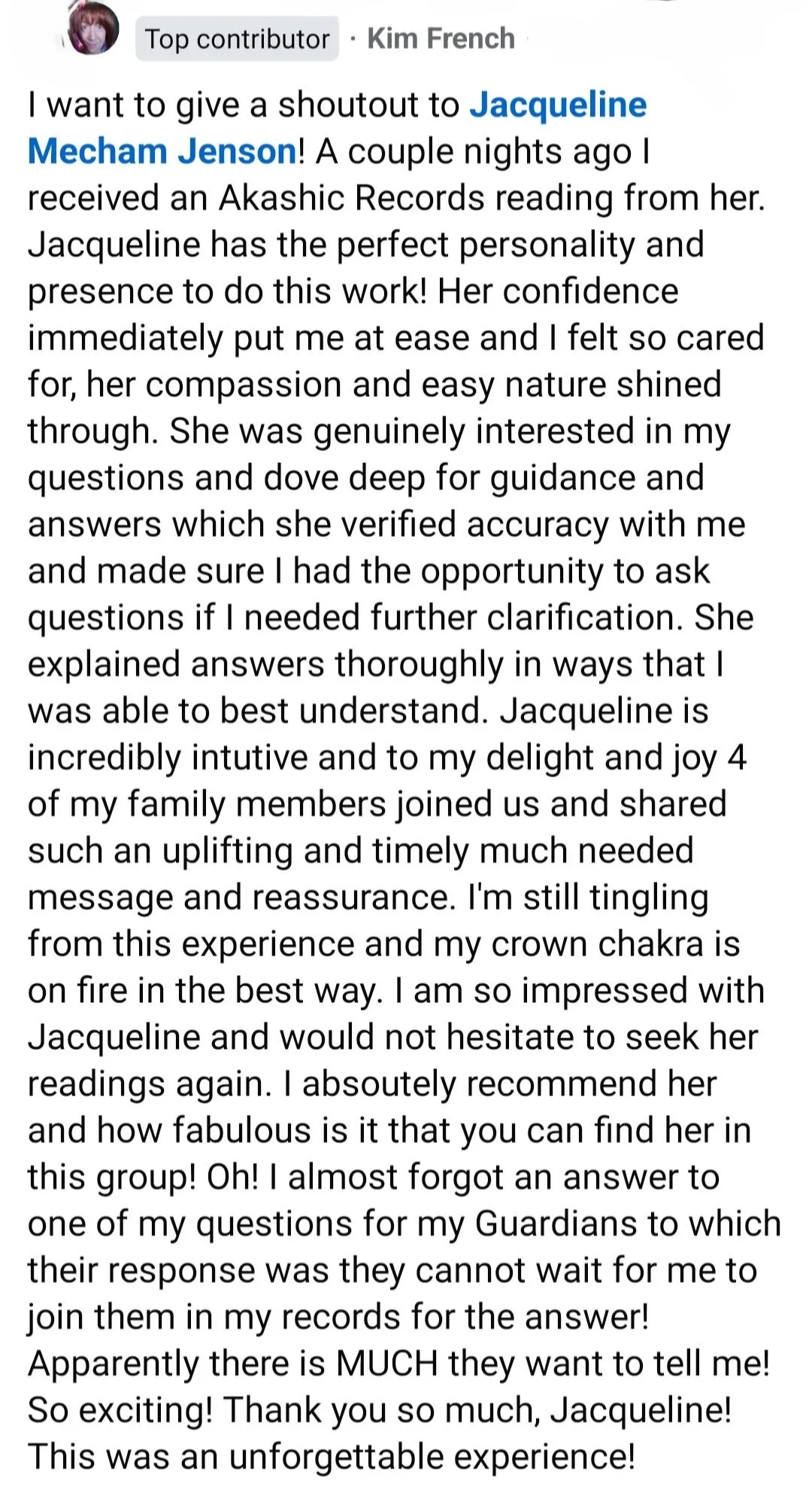 Jacqueline Jenson Testimonial