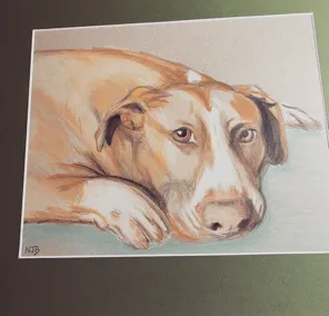 Painting of Dog Laying on a Mat