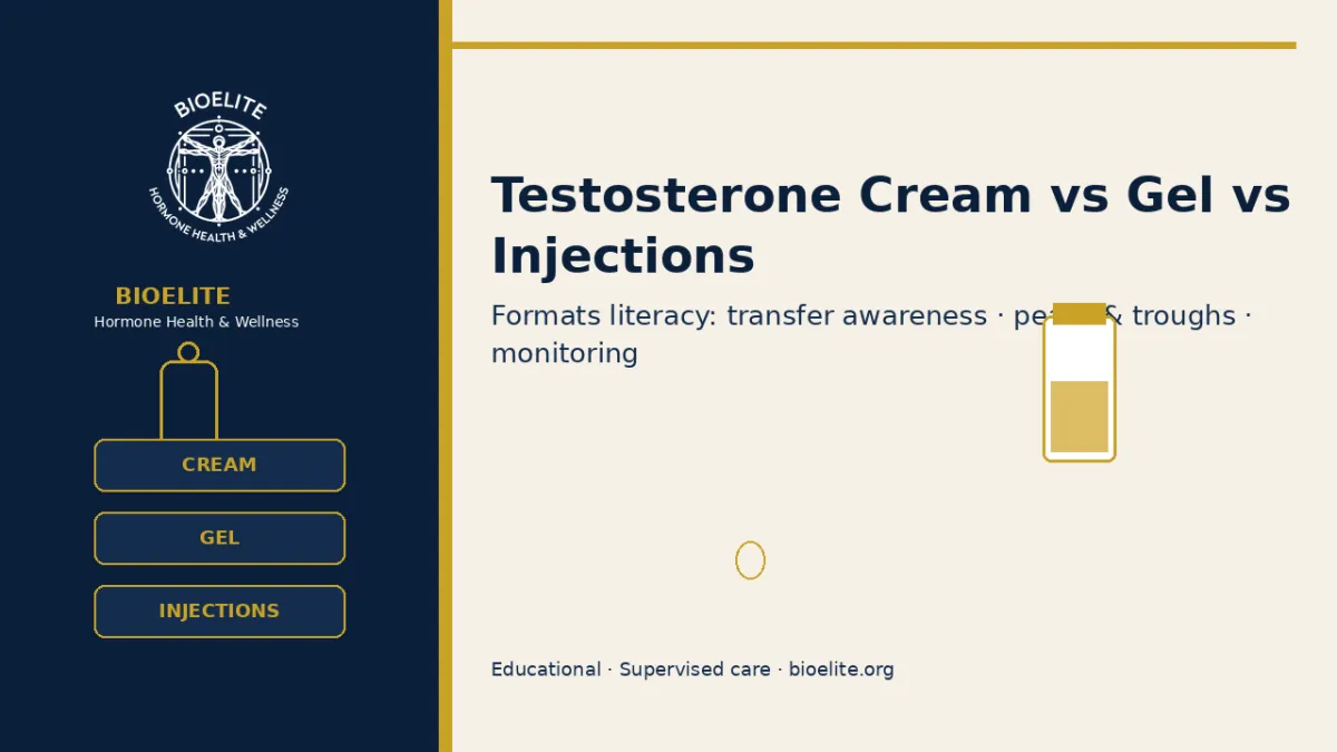 Clinical BIOELITE graphic comparing testosterone cream, gel, and injections