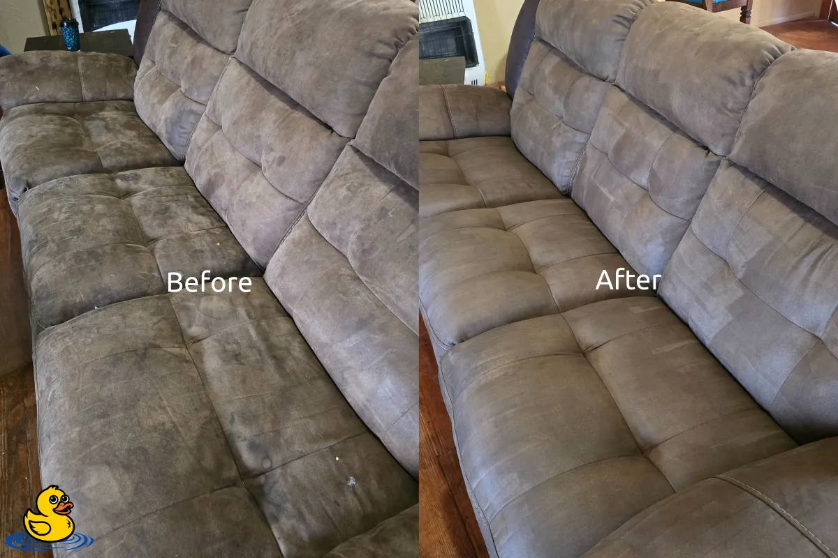 Before and After photo of an upholstery cleaning.
