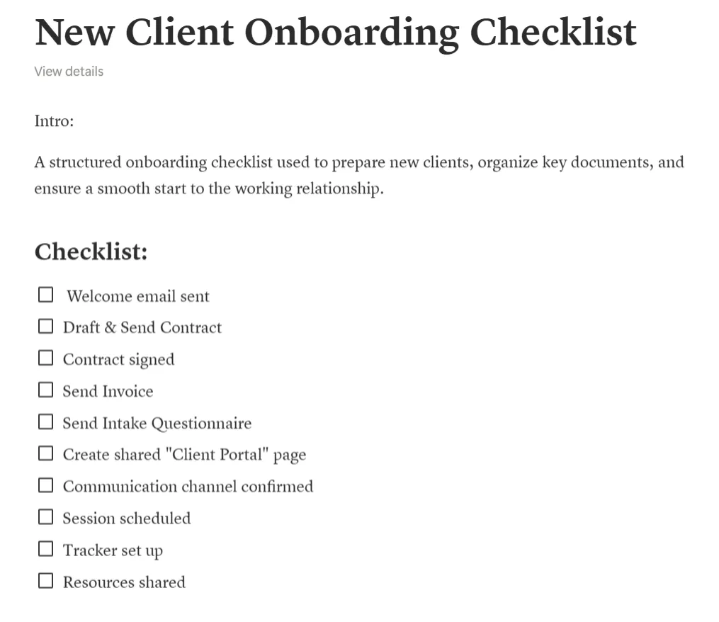 Sample client onboarding coordination system built for online coaches — CG Your Partner   Sample data only — all real client work kept strictly confidential