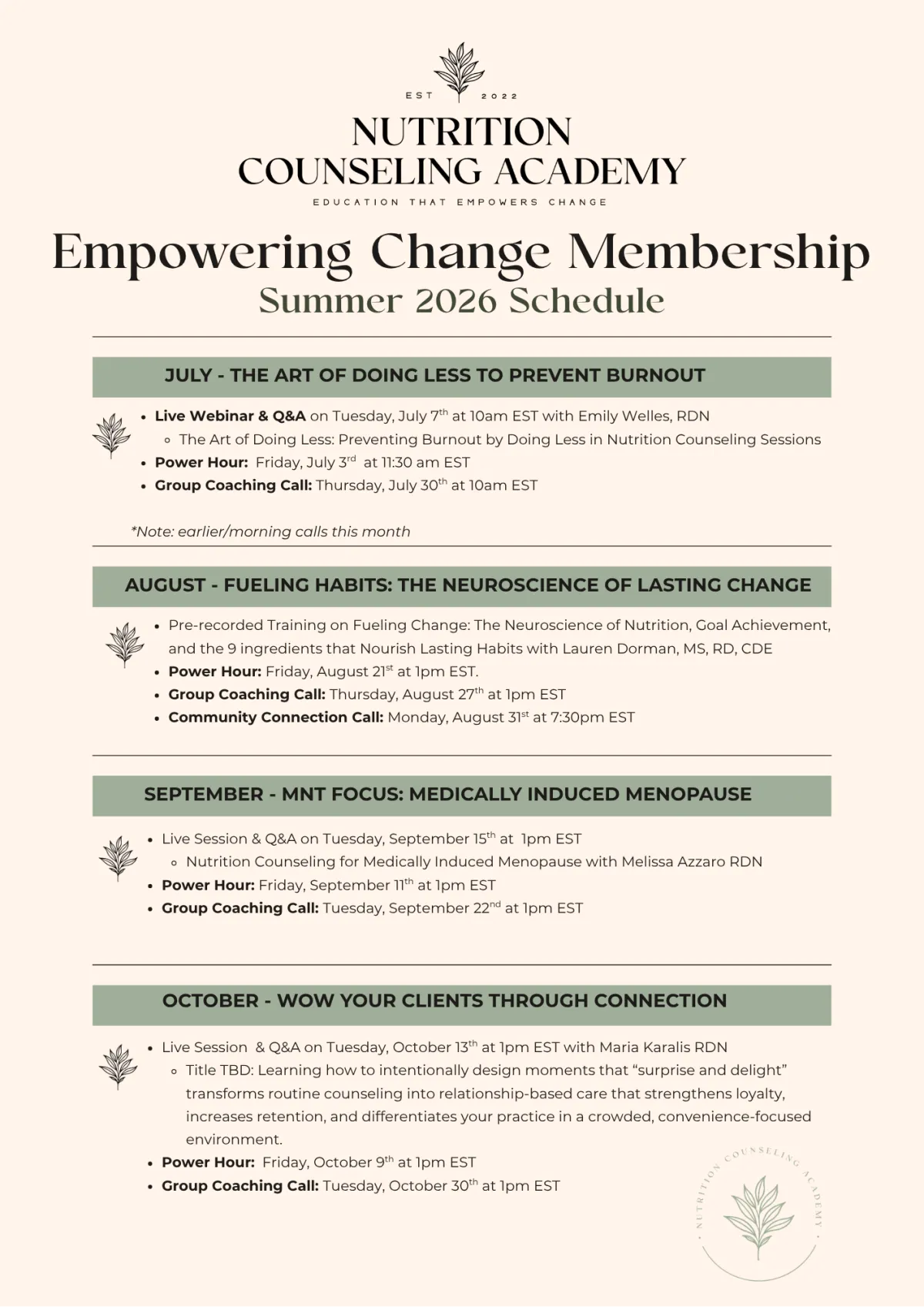 Empowering Change Membership Schedule Photo