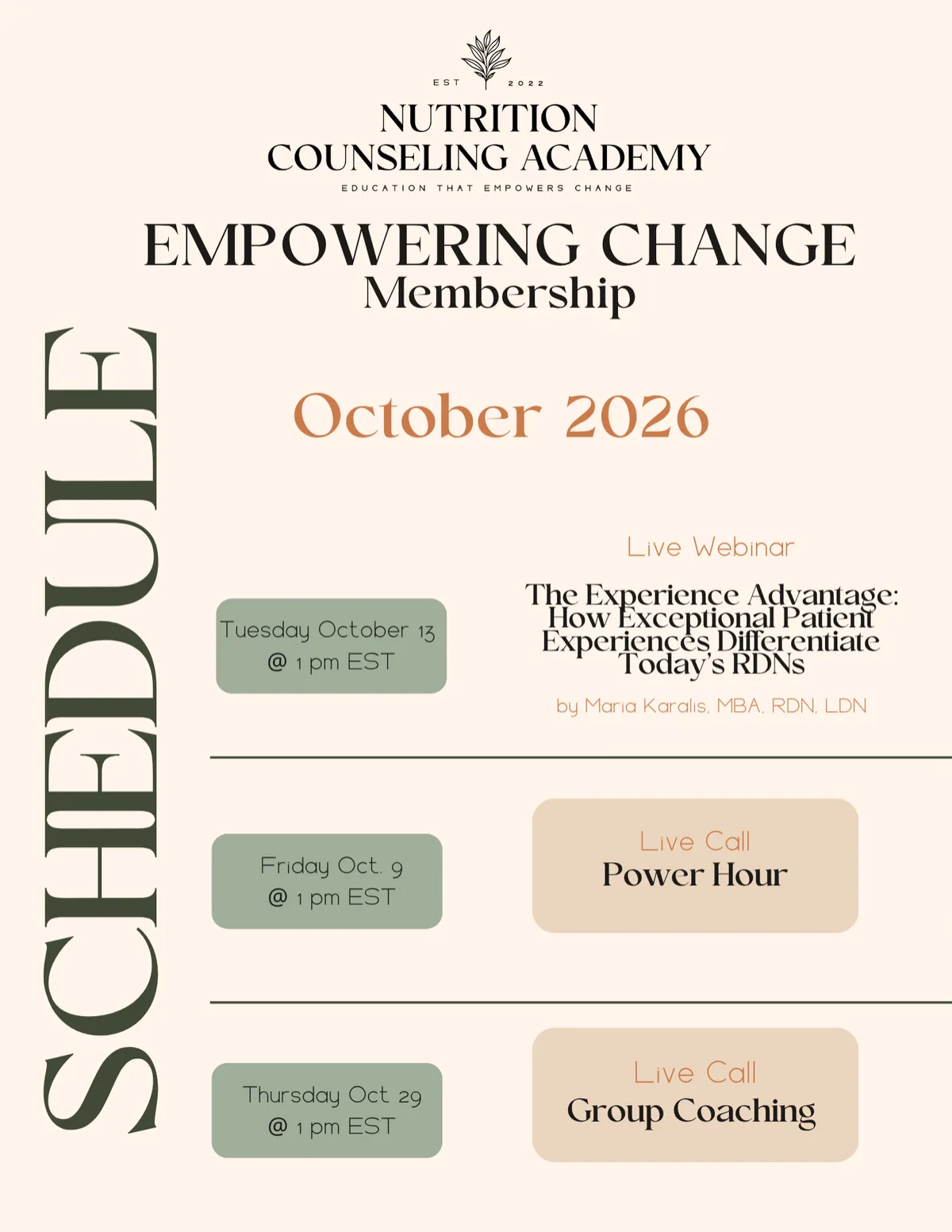 Empowering Change Membership Schedule Photo