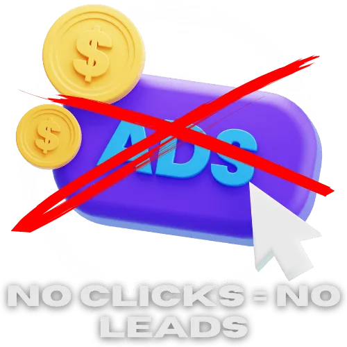 No clicks = no leads graphic highlighting zero click-through rate and lost roofing ad leads