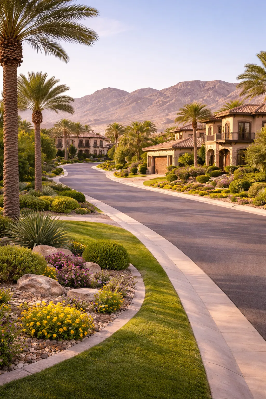Upscale residential street with larger homes in Royal Highlands at Southern Highlands
