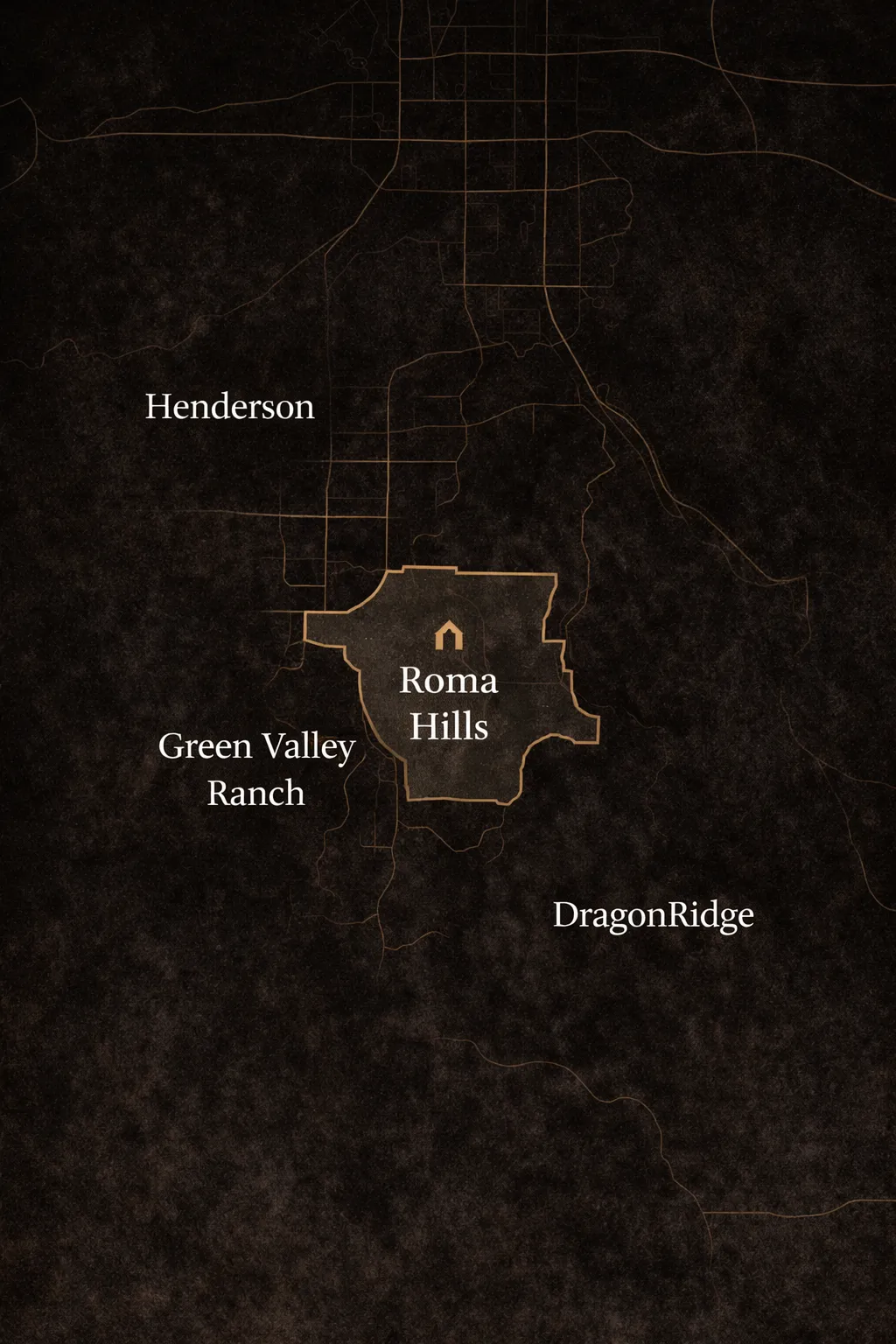 Map showing Roma Hills in Henderson near Green Valley Ranch and DragonRidge