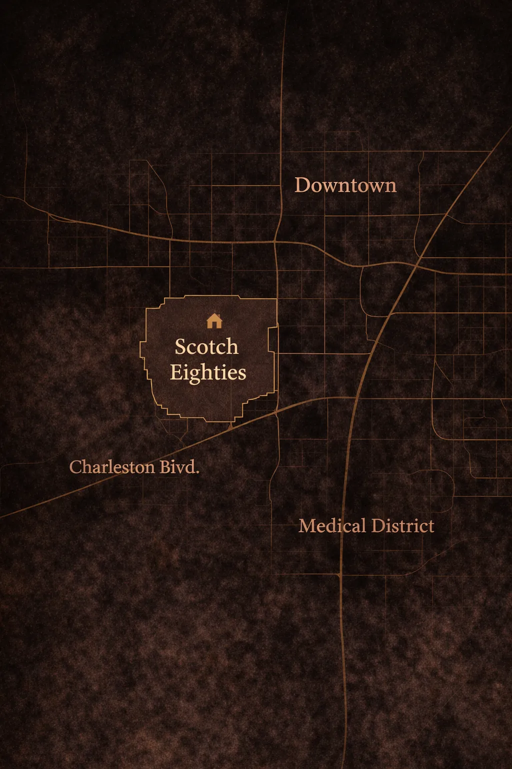 Map showing Scotch Eighties near downtown Las Vegas and the Medical District