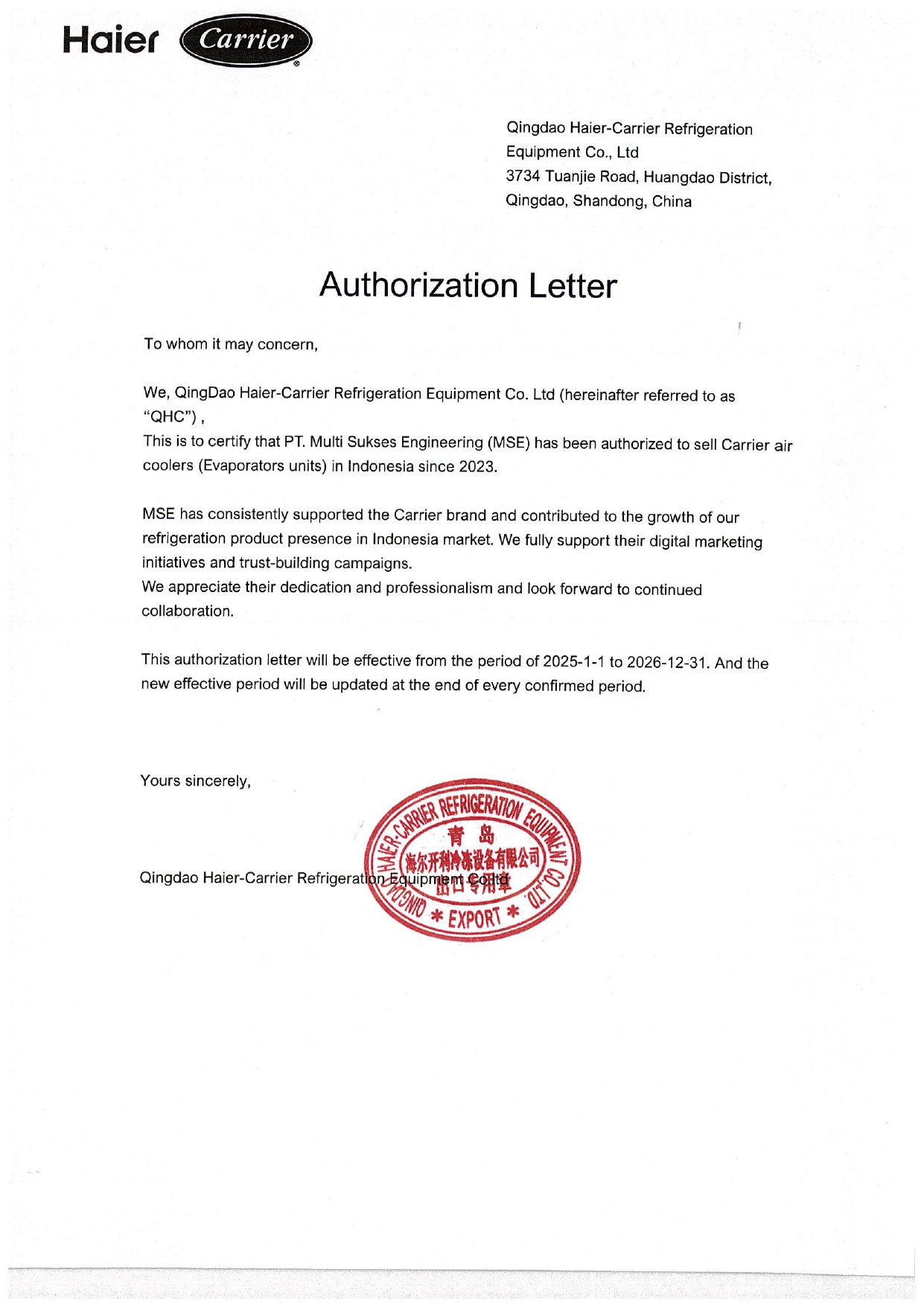 Authorized Partner Carrier