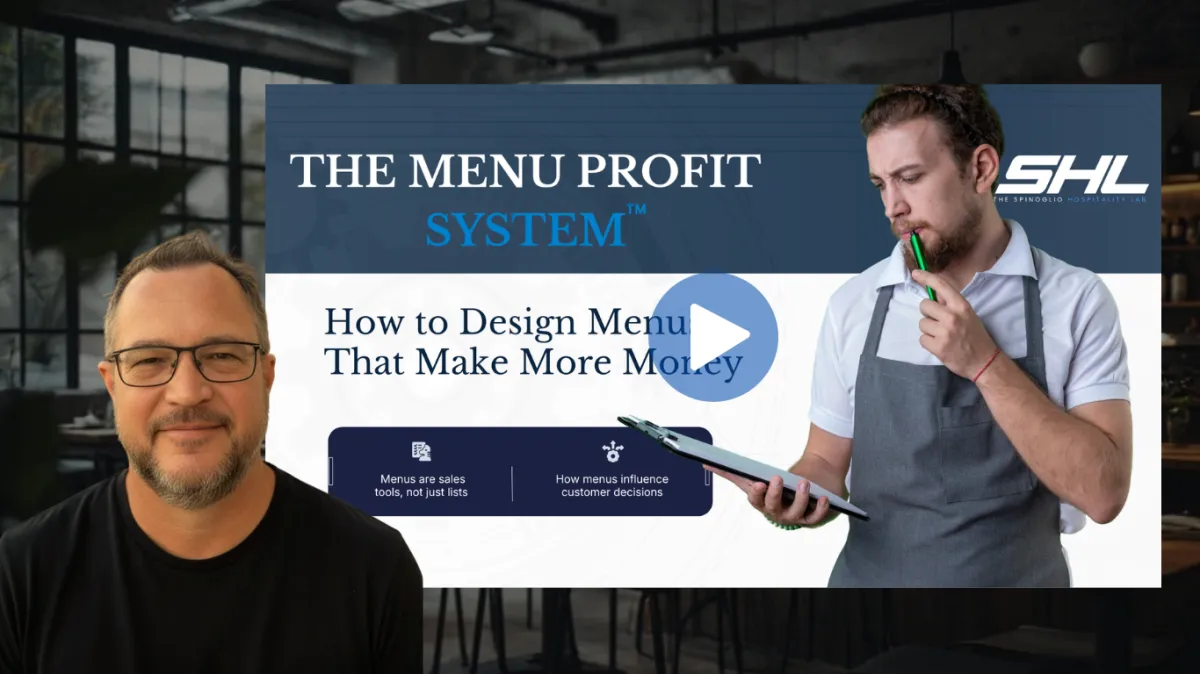 Paul Spinoglio presenting The Menu Profit System, showing how to design menus that make more money for restaurant owners.