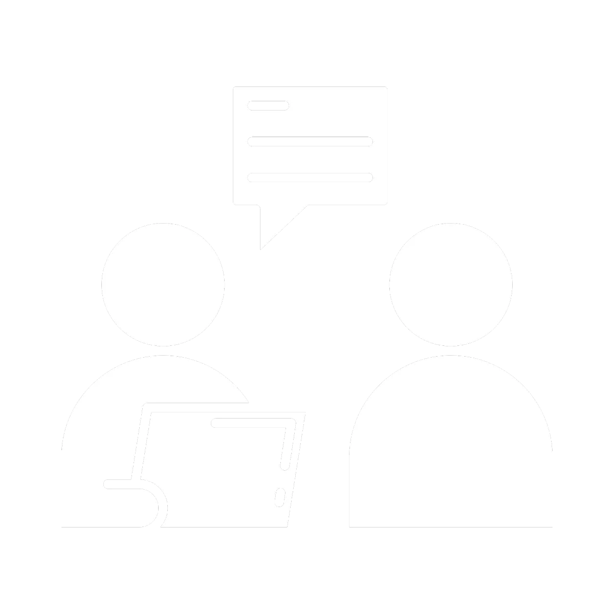 n icon of two people talking with a speech bubble, with text: "Direct guidance and implementation prompts