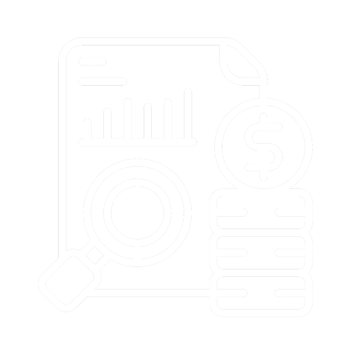 an icon of a magnifying glass over a chart and a dollar sign, with text: "Real-world examples and menu breakdowns."