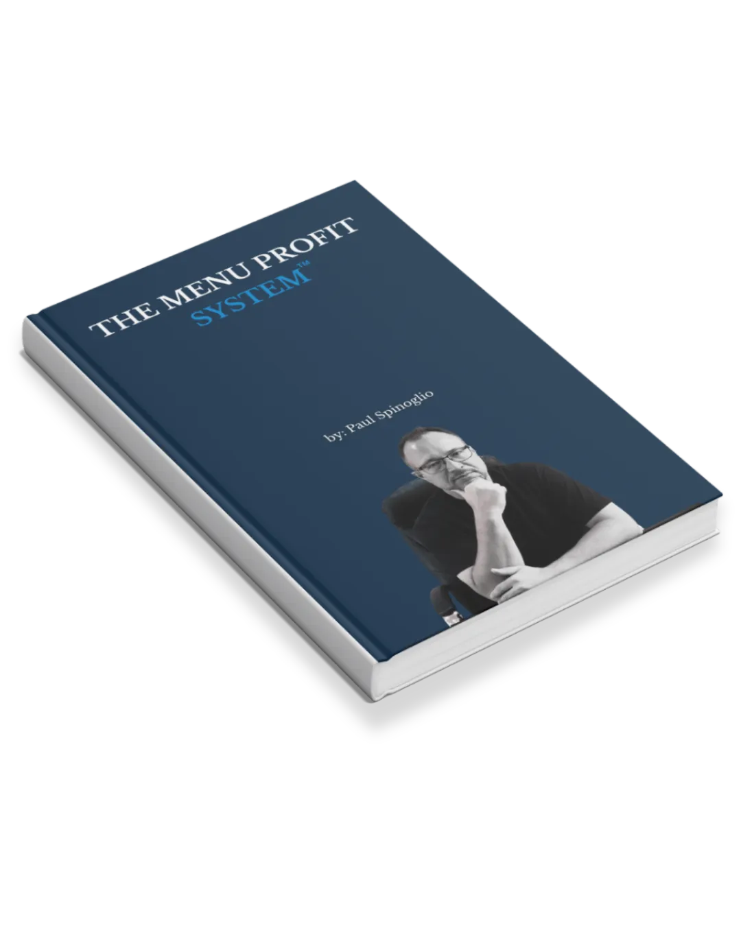 3D book cover mockup of 'The Menu Profit System' by Paul Spinoglio, a guide for restaurant owners on menu engineering and profitability.