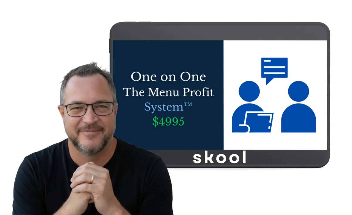 Paul Spinoglio presenting the One on One Menu Profit System coaching program hosted on the Skool platform for restaurant owners.