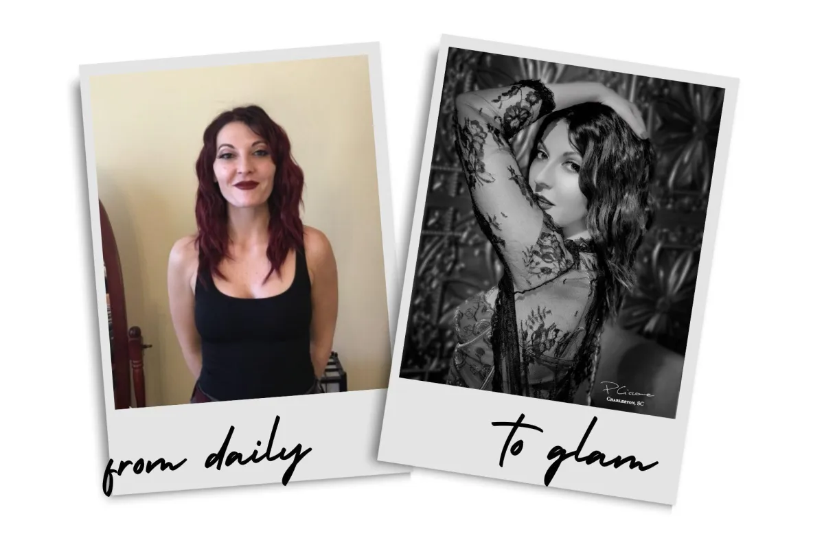 Before and after photo of Tammy's boudoir experience