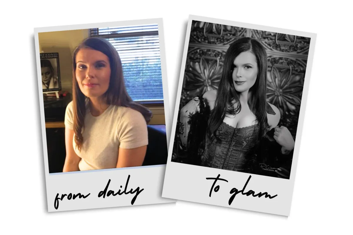 Before and after photo of Janet's boudoir experience