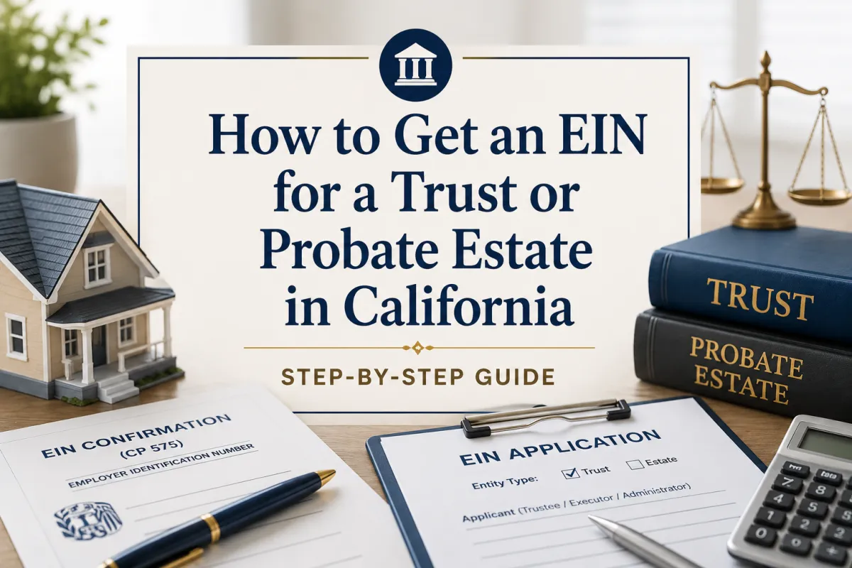 Step-by-step guide to getting an EIN for a trust or probate estate in California, with trust, probate and EIN documents
