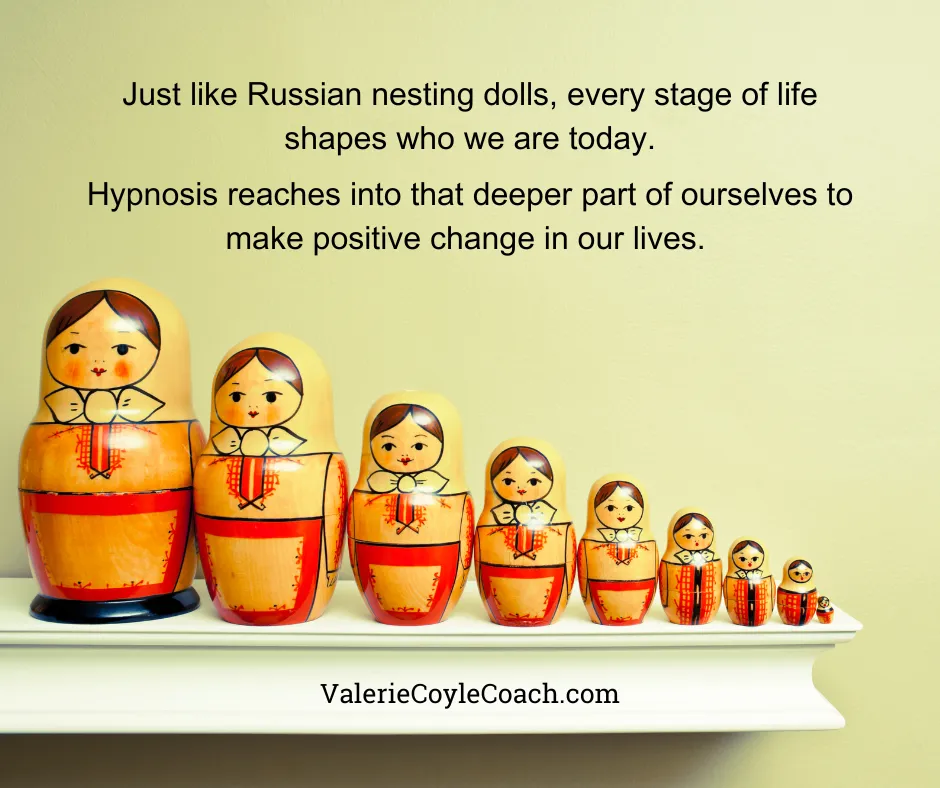 Russian nesting dolls representing how hypnosis works by unlocking deeper layers for lasting personal transformation.