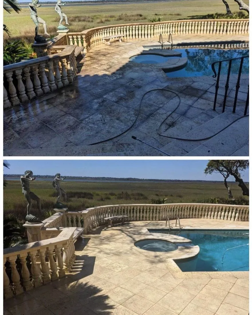 Pool deck before and after cleaning, Brunswick GA