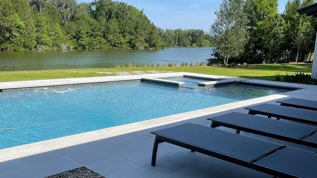Cleaned pool deck and patio at a coastal Georgia home