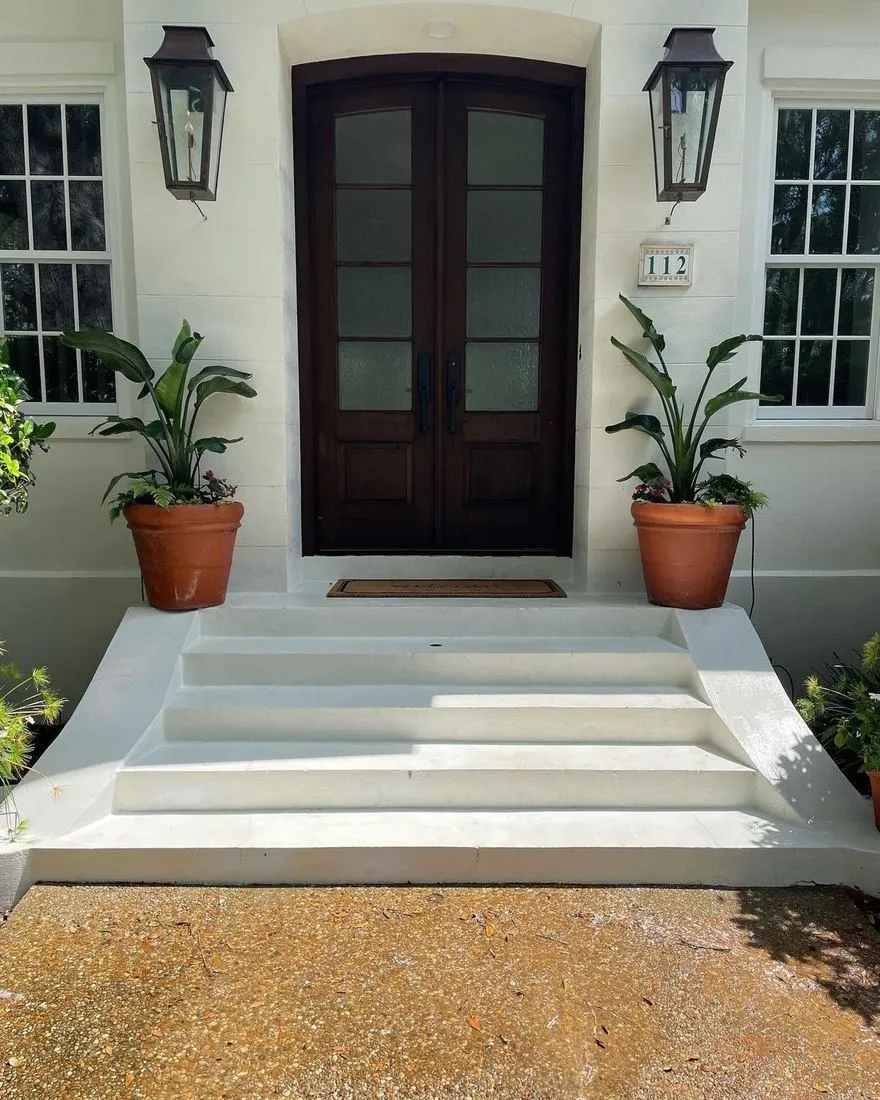 Freshly pressure washed front entry steps and walkway, Brunswick GA