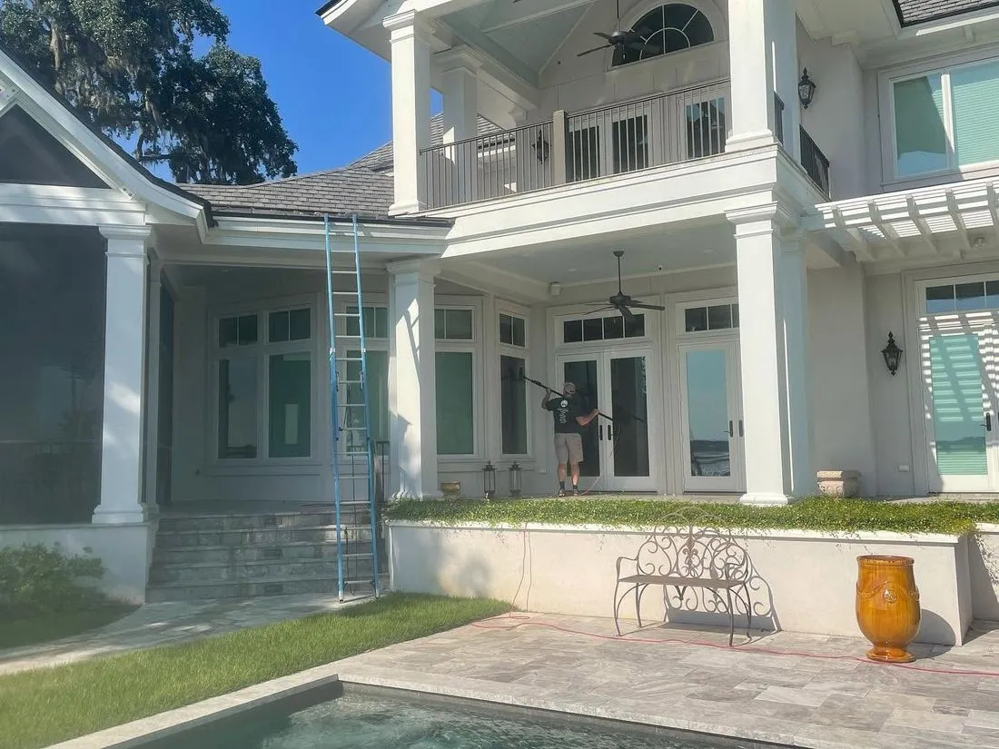 Exterior and window cleaning on a marsh side home, St. Simons Island GA