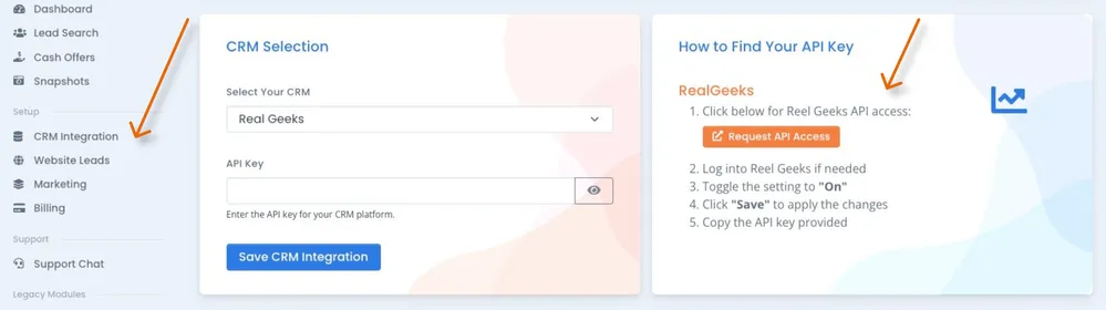 Real Geeks Lead Manager Interface