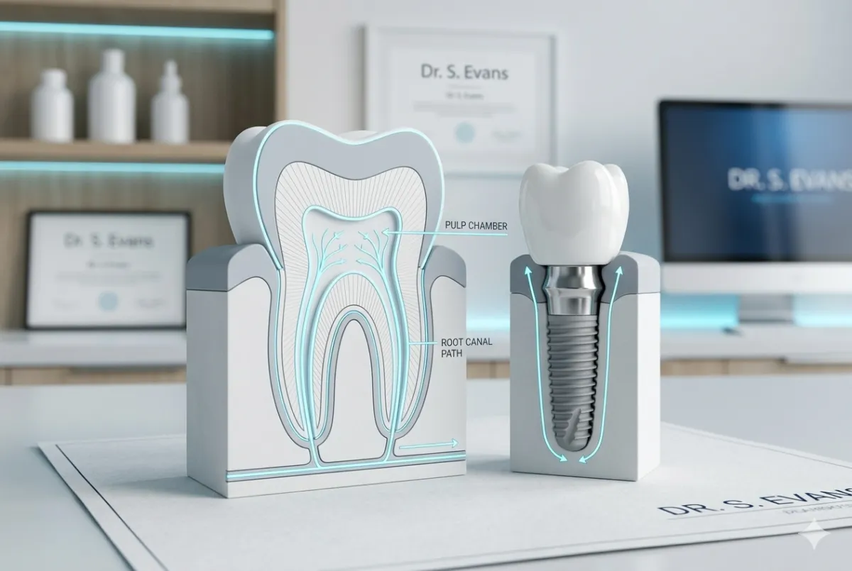 A premium 3D model and architectural layout of a dental implant symbolizing smart budgeting and treatment planning.