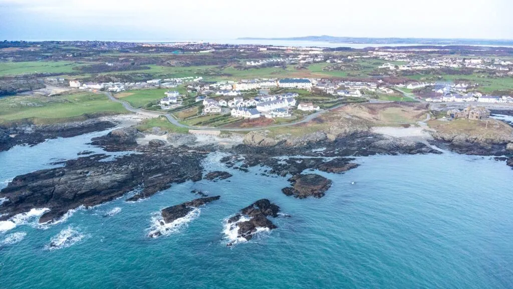 Trearddur Bay ariel view featuring Plas Darien from the sea
