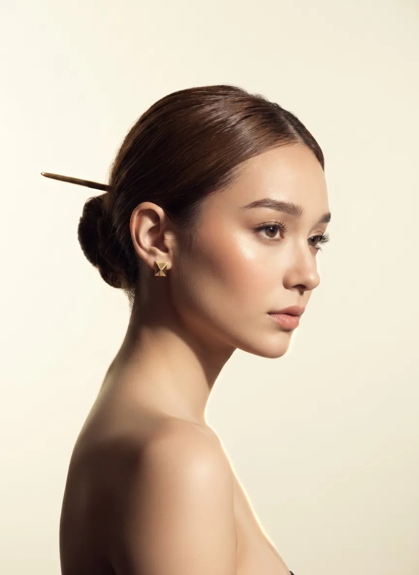 Editorial portrait showcasing refined aesthetic beauty and symmetry