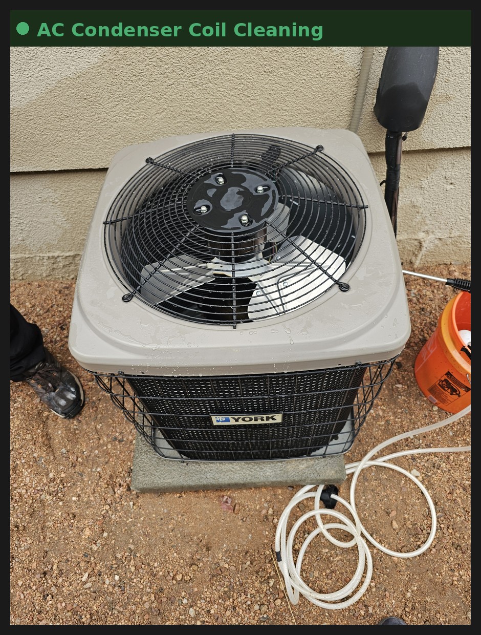 Outdoor AC condenser unit being cleaned as part of seasonal home maintenance