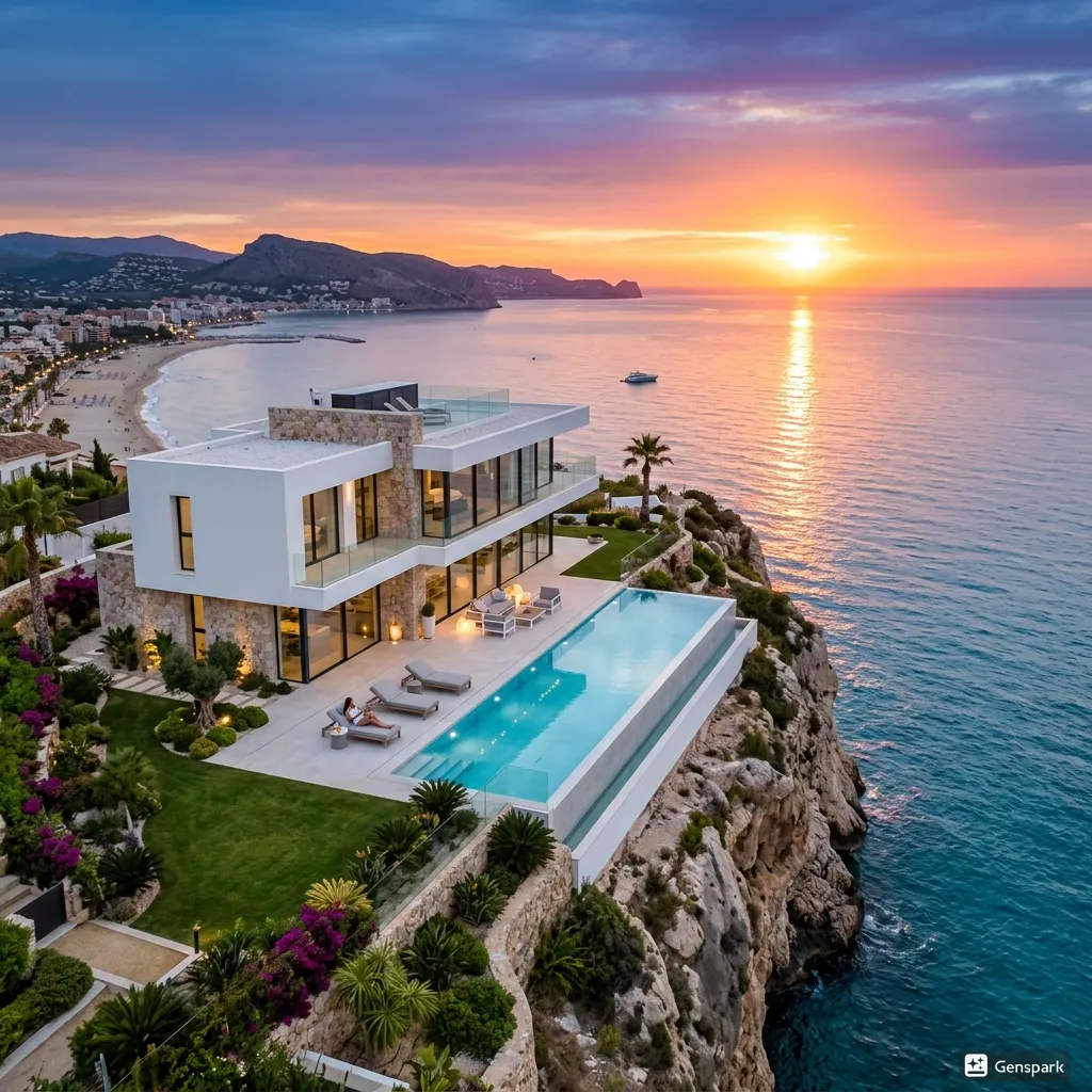 Cliff-top new-build villa El Albir with floor-to-ceiling glass