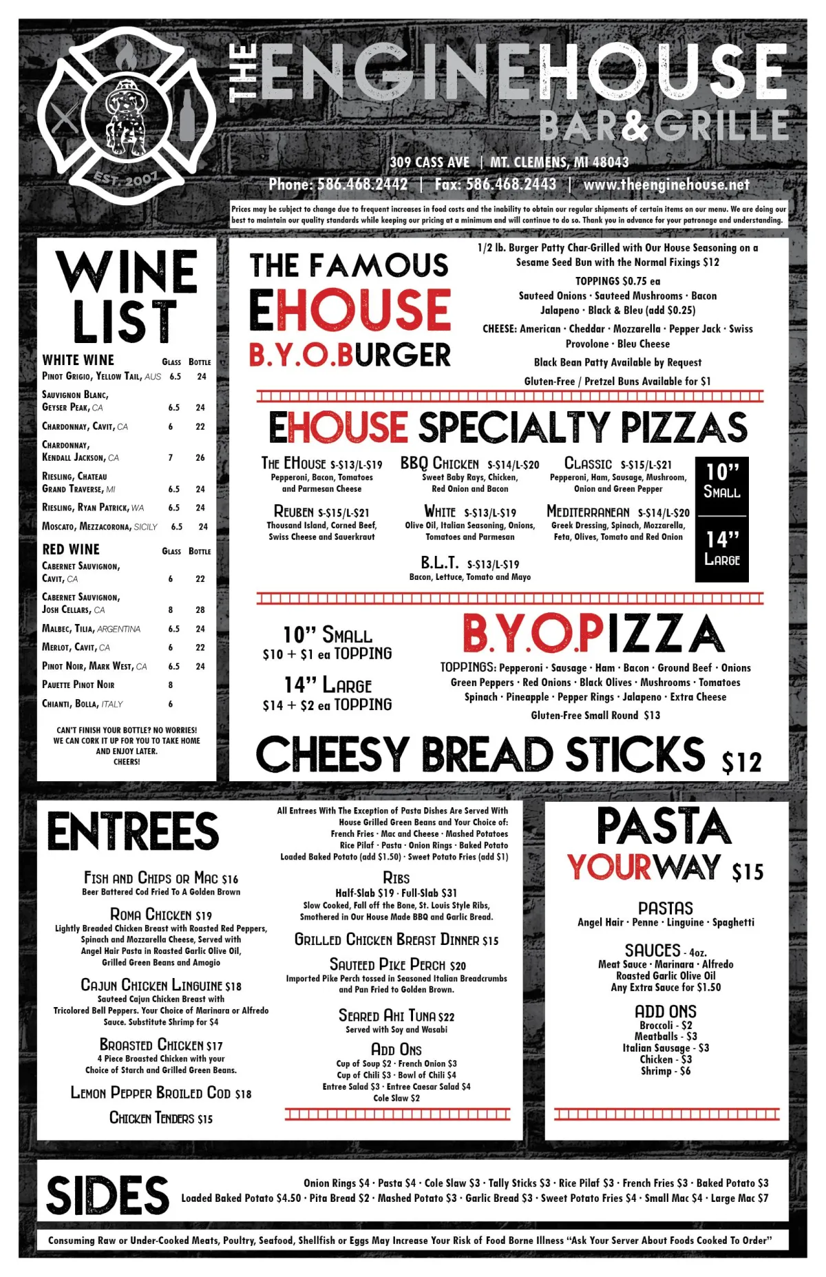 The Engine House Menu 2