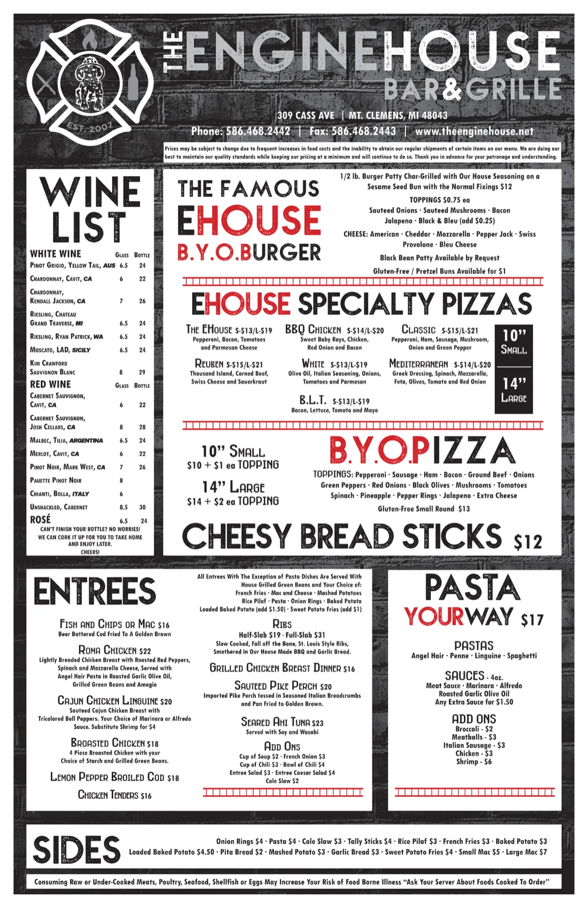 The Engine House Menu 2
