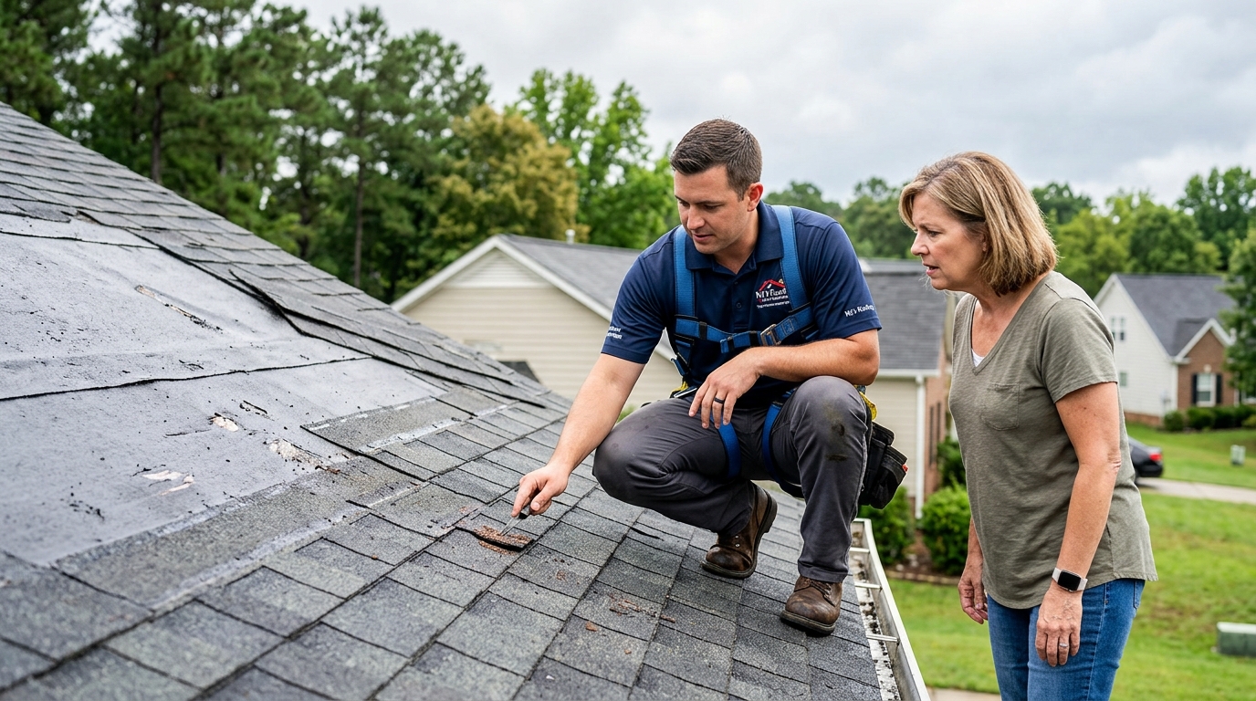 Learn how to identify storm damage on a North Carolina roof. Our expert guide covers wind, hail, and debris damage to help you protect your home after severe weather.