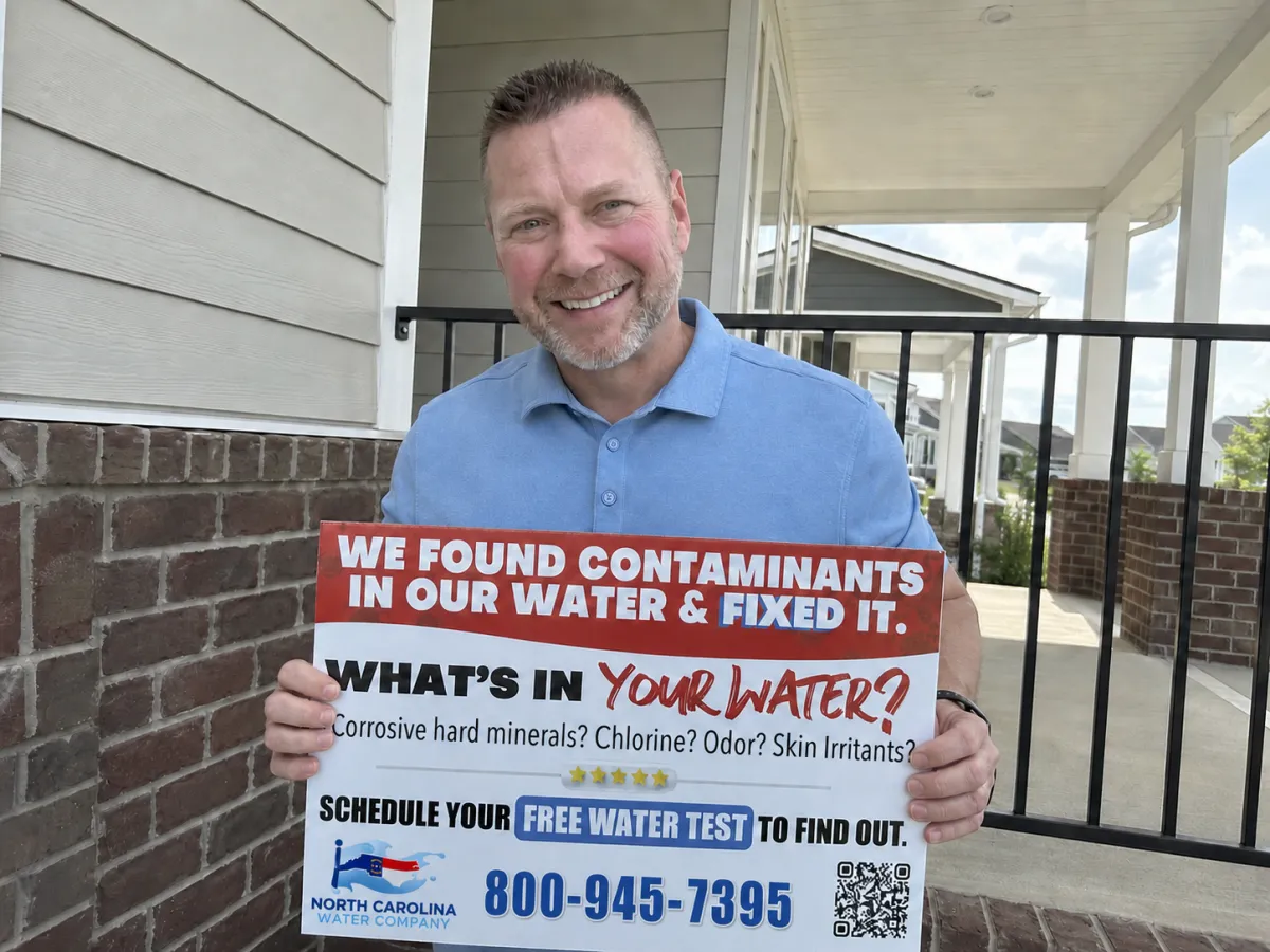 Image of Ben holding a sign