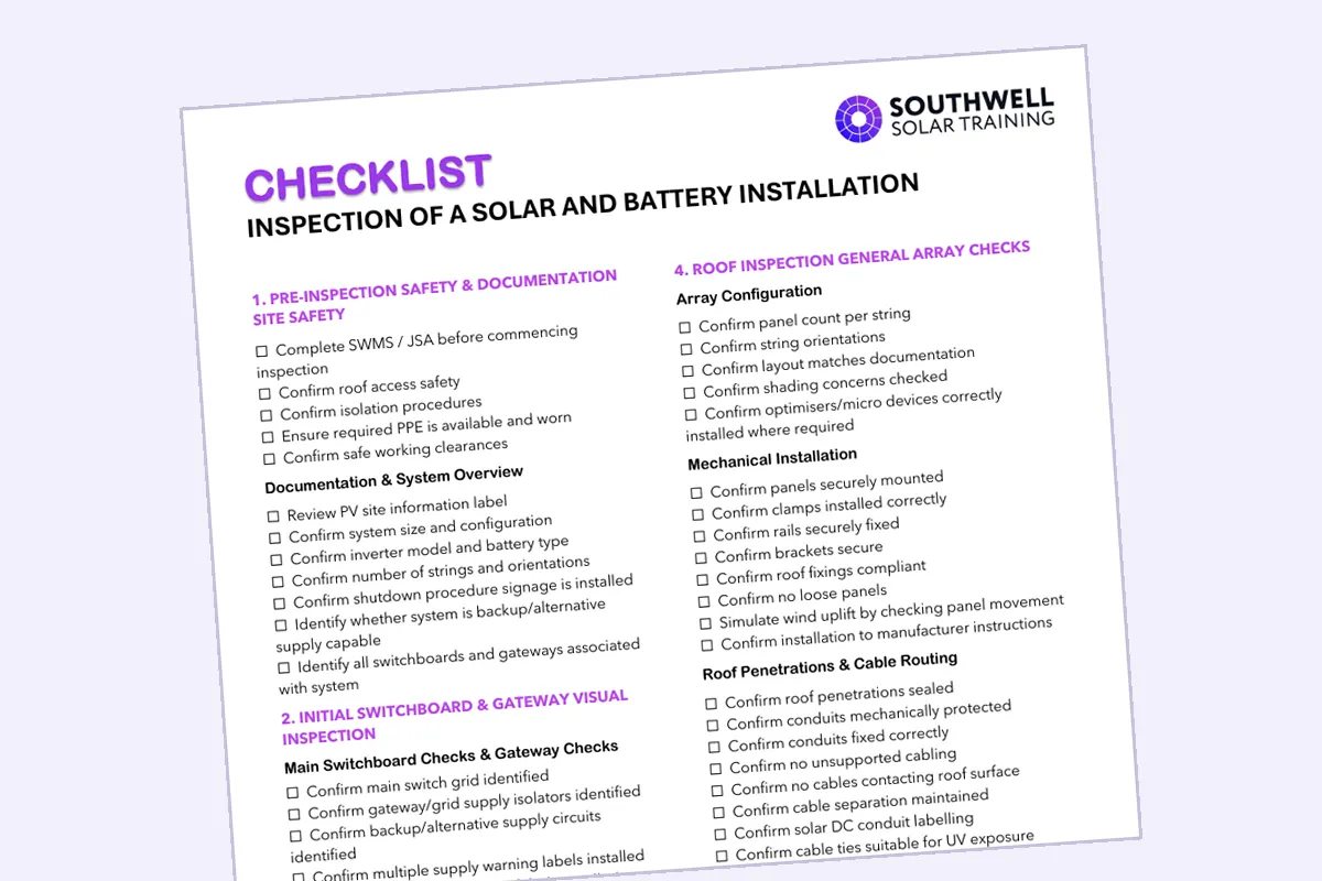Solar and Battery Installation Inspection Checklist (Free)