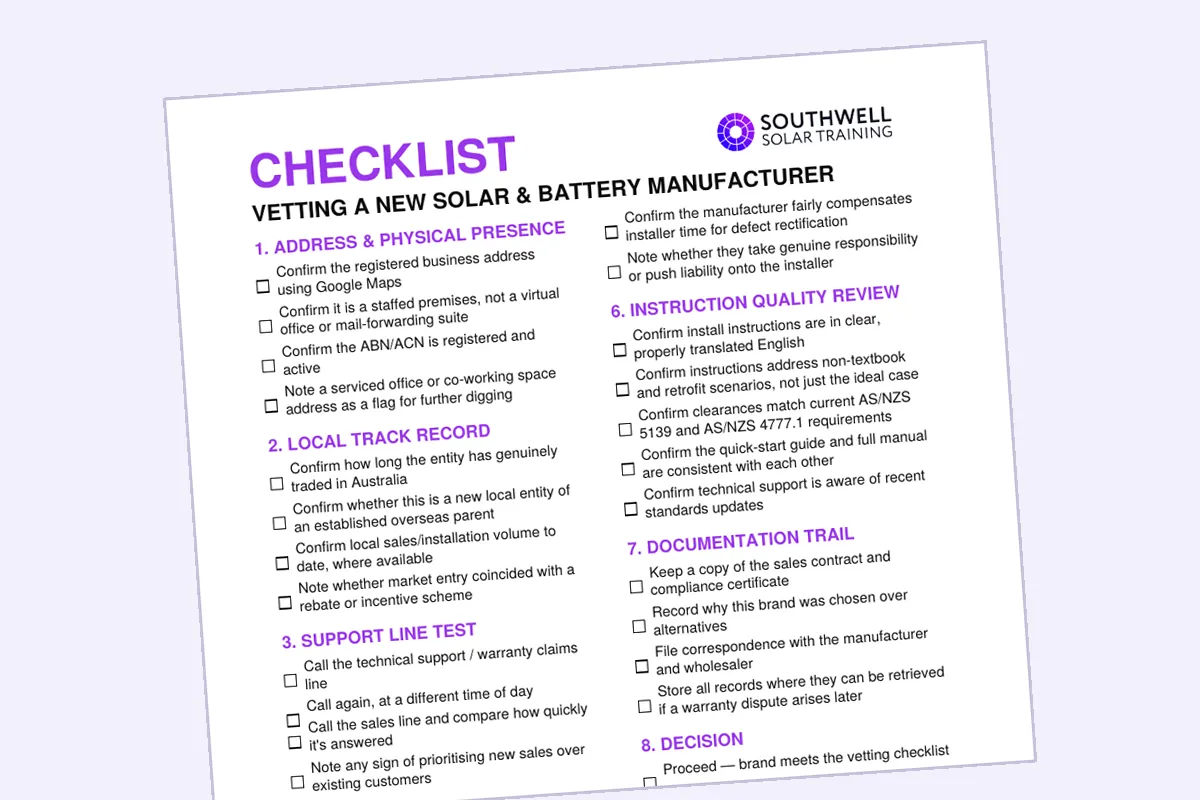 Vetting a New Solar and Battery Manufacturer Checklist (Free)