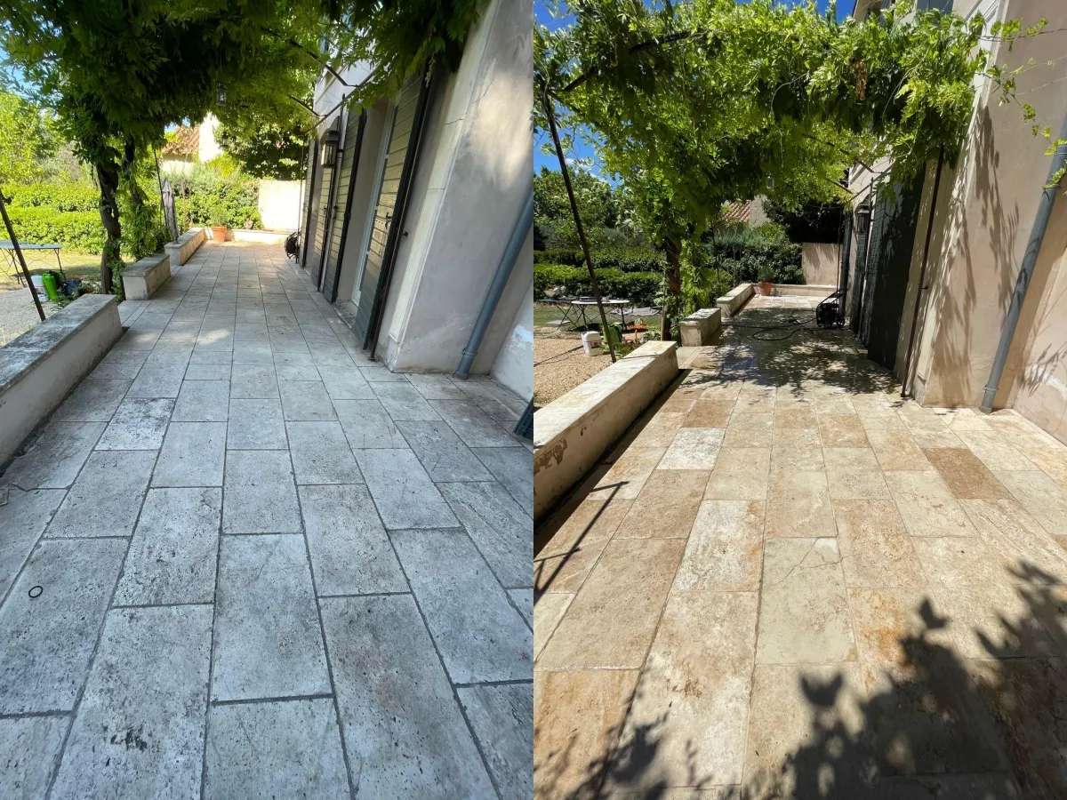 nettoyage terrasse travertin