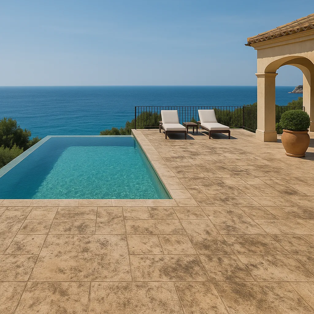 Nettoyage de terrasse en travertin à Cassis avec vue mer