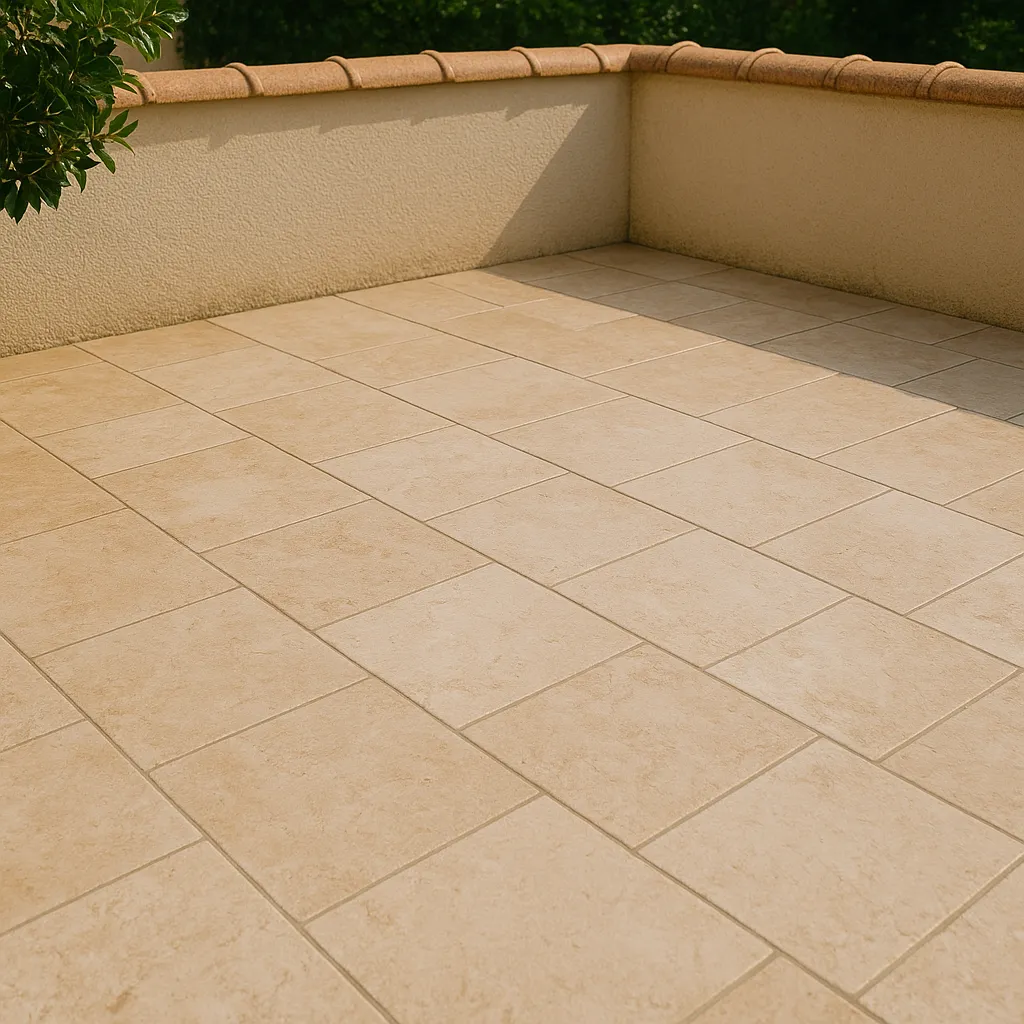 Terrasse en travertin propre après traitement hydrofuge à Aubagne