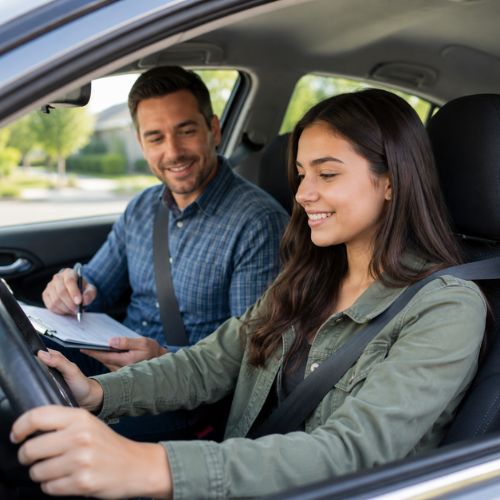 Certified driving instructor teaching behind-the-wheel lessons to a teen student in Bucks County, PA.