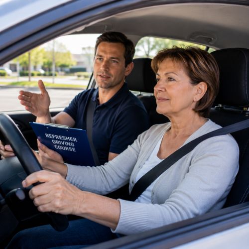 Certified instructor providing a refresher driving course to an adult student in Bucks County, PA.