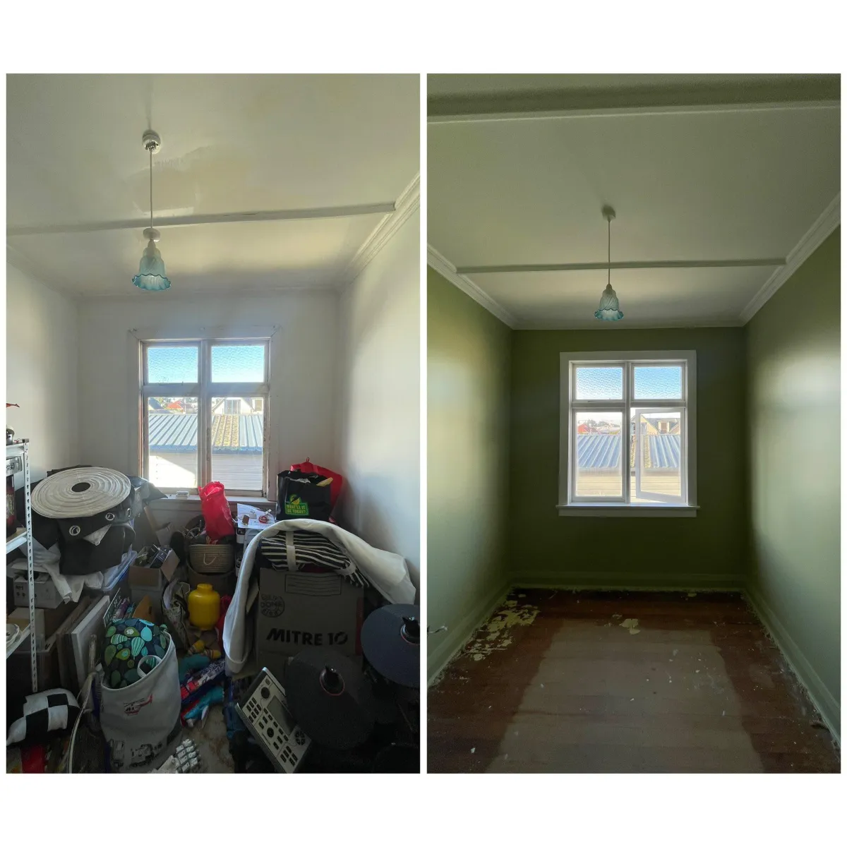 Before and after of bedroom interior repaint – Maka Makeovers professional painters in Dunedin