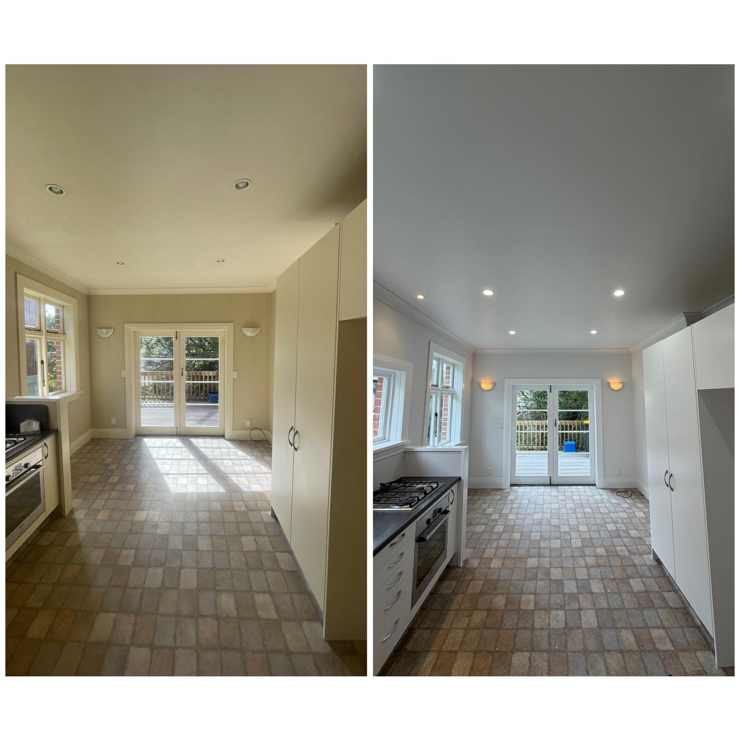Before and after interior painting of a Dunedin bedroom – freshly painted walls and ceiling by Maka Makeovers Ltd