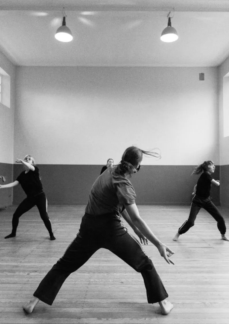 Aspiring performers in audition and stage rehearsal