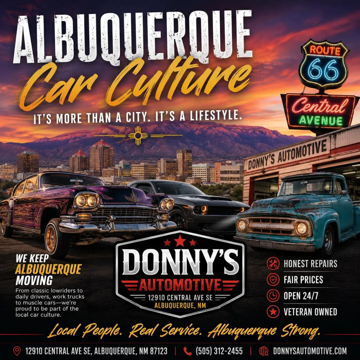 Albuquerque car culture and local auto repair near Central Avenue at Donny’s Automotive in Albuquerque, NM